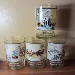 14 oz arby's currier & ives glasses vintage - set of 4 (W4580)